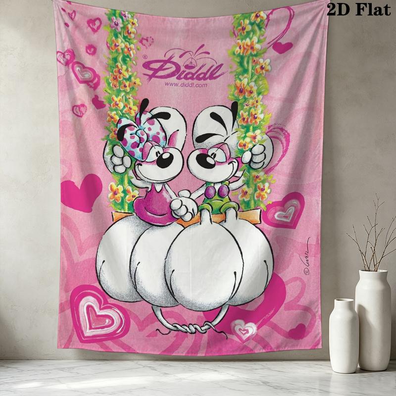 Diddl Pattern Wall Tapestry Aesthetic Wall Hanging Printed Fabric Blanket Decorative Tapestries for Bedroom Living Room Home Decor