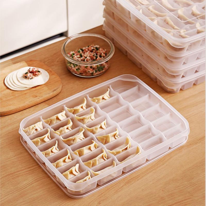 20/30 Grids Kitchen Storage Box Refrigerator Organizer Transparent Reusable Food Containers Tray With Lid For Dumpling Wonton