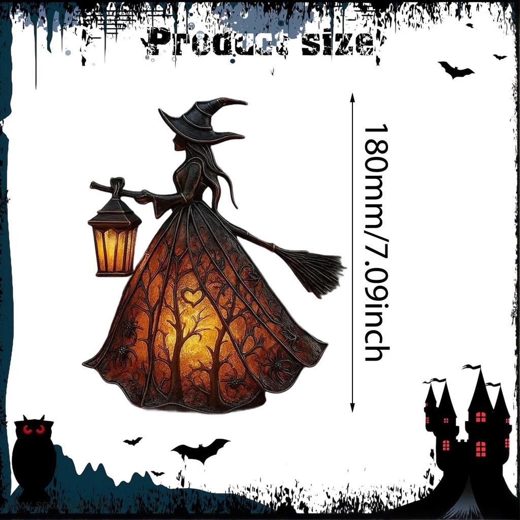 Halloweenská čarodějnická lampa, Gotická strašidelná čarodějnická dekorace s lucernou, Unikátní stolní lampa, Dekorační figurka, Stojící noční světlo pro domácí párty dekoraci