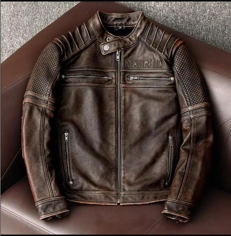 Motor Rider Real Jacket,Mens Vintage Leather Coat.slim Fit Natural Cowhide Clothes