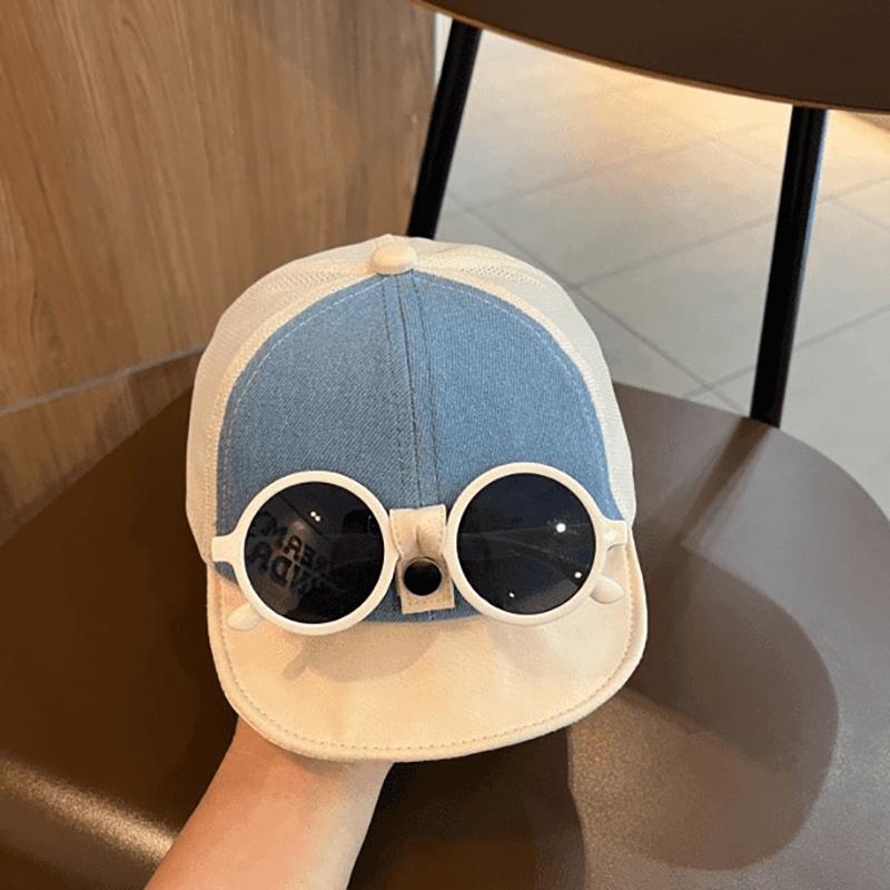 Gorra de Béisbol Patchwork para Bebé con Gafas de Sol Desmontables Sombrero de Sol de Verano para Exteriores Niños y Niñas Gorras de Pico Suaves para Niños Pequeños