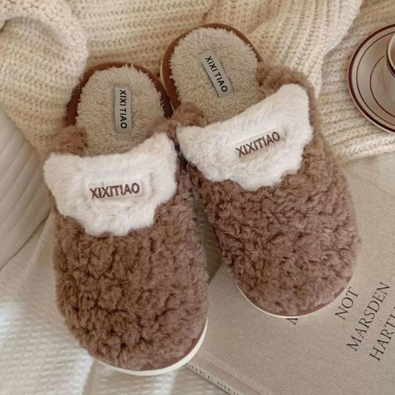 

Winter cotton slippers women s student version bow thick bottom non-slip warm home casual versatile family slippers women 44-45