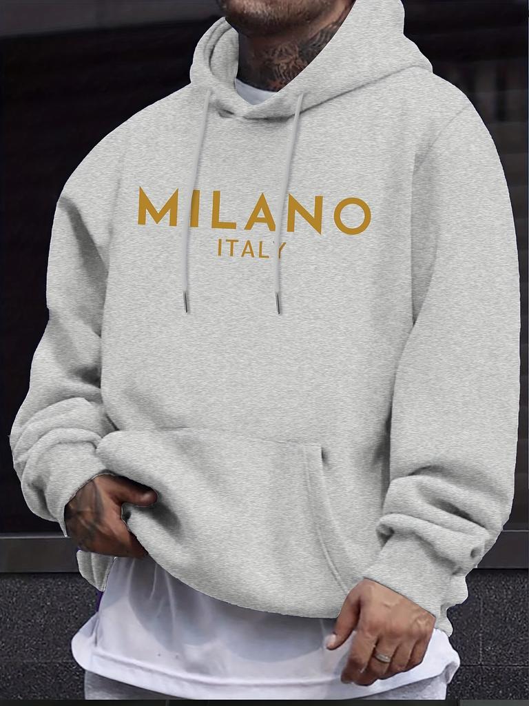 Men's Casual Hoodie with Letter Print Sweatshirt with Kangaroo Pocket, Perfect for Fall & Winter Streetwear, Sweater Hoodie