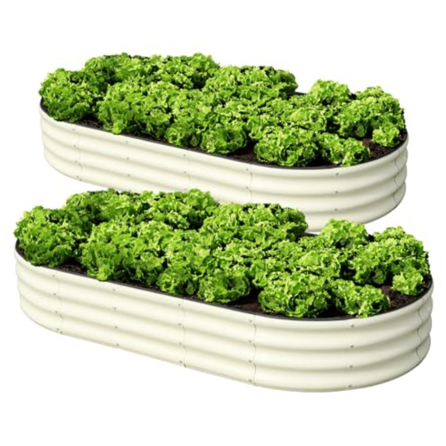 

2 Pcs 6x3x1ft Raised Garden Bed Kit Outdoor Oval Metal Garden Planter Ground Planter Box for Gardening Vegetables Flowers White United States