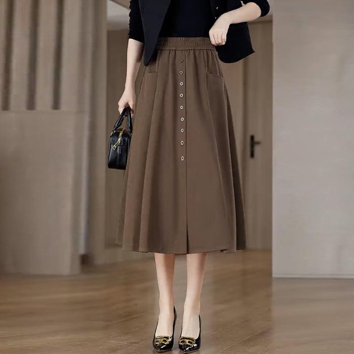 

Spring and summer pocket skirt women s large size drape thin a-word skirt covering casual elastic medium and long umbrella skirt M