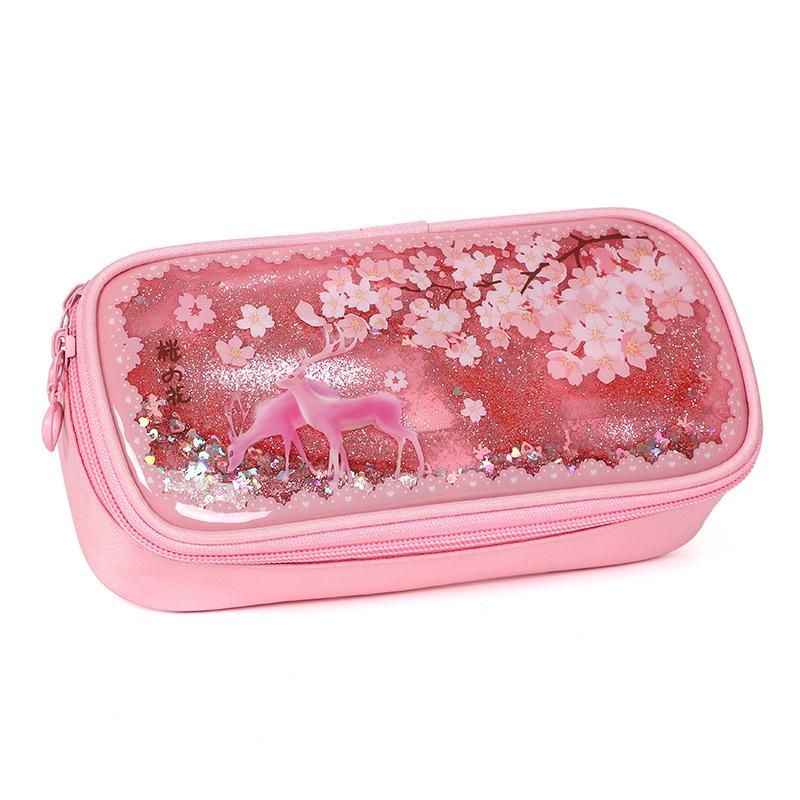 Net Red Quicksand Cute Simple Creative Plastic Pencil Case Girl Cartoon Student  Stationery Box