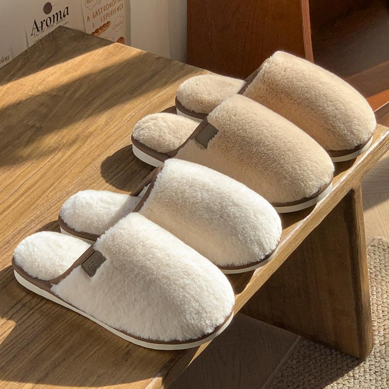 Fabric plush cotton slippers winter home couple warm home cotton shoes