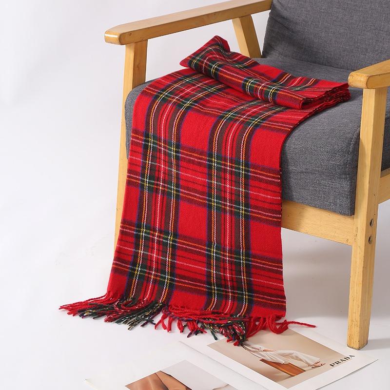 Christmas new red plaid scarf women's winter versatile shawl thickened double-sided warm tide student scarf
