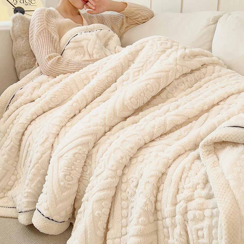 New Carved Velvet Warm Autumn Winter Blanket for Bed Soft Fluffy Sofa Blankets Warmth Cozy Coral Flannel Sofa Cover Blanket Nap