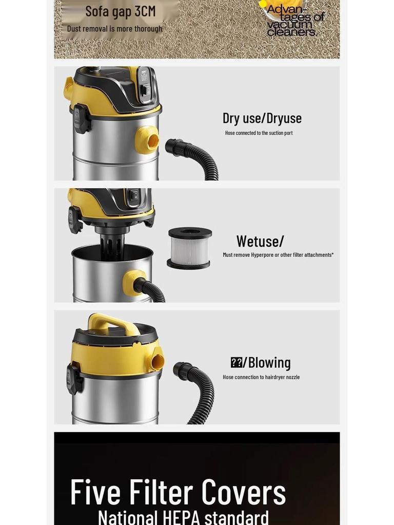 Versatile Industrial & Household Vacuum Cleaner: Powerful Suction, Wet/Dry Use for Cars & Initial Cleaning