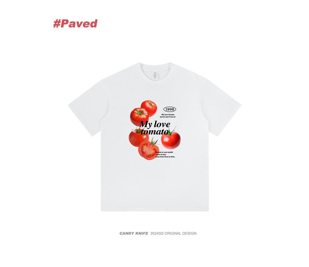 Unisex Cute Tomato Print Cotton T-Shirt - Short Sleeve Streetwear Tee