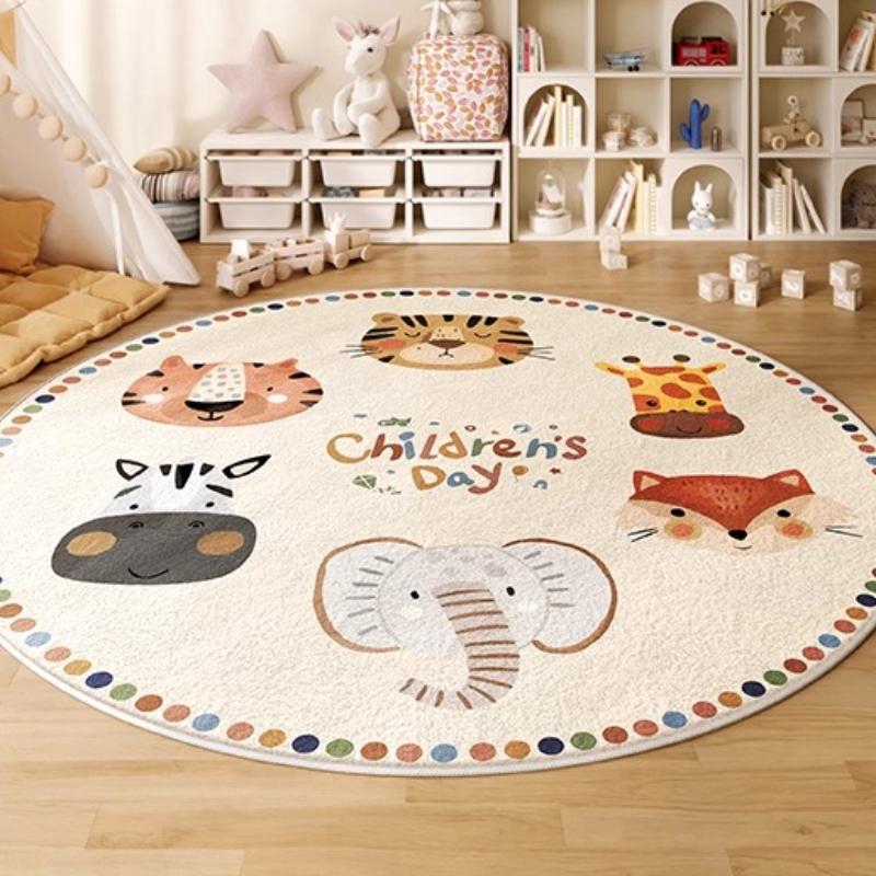 Cartoon Style Bedroom Decor Round Carpet Animal Pattern Carpets for Living Room Thick Plush Children‘s Floor Mat Fluffy Soft Rug