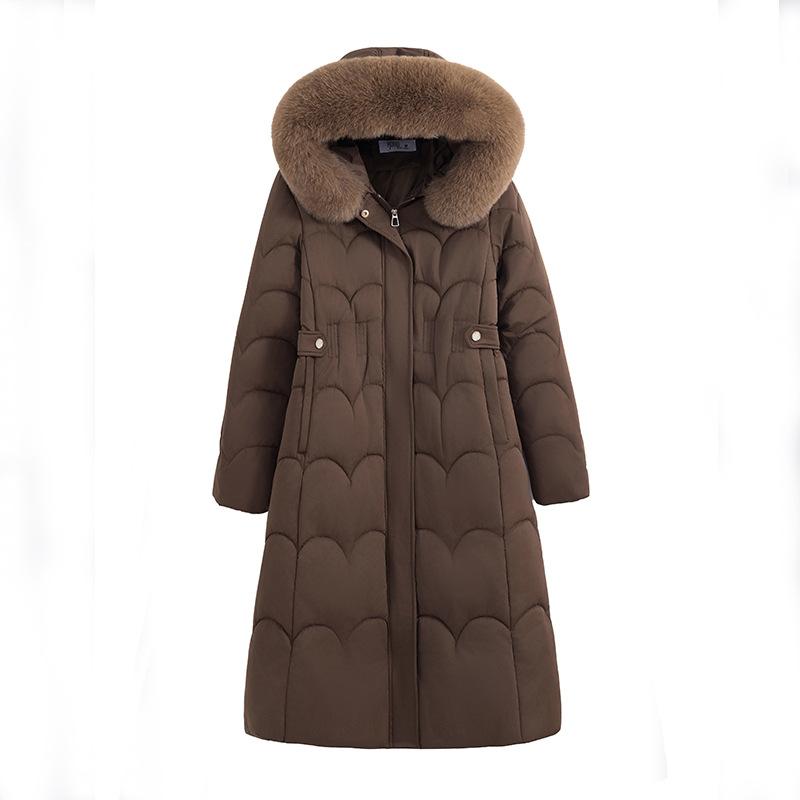 Big fur collar cotton-padded clothes for women's long styles over the knee, winter new loose waist cotton-padded jackets, thickened cotton-padded