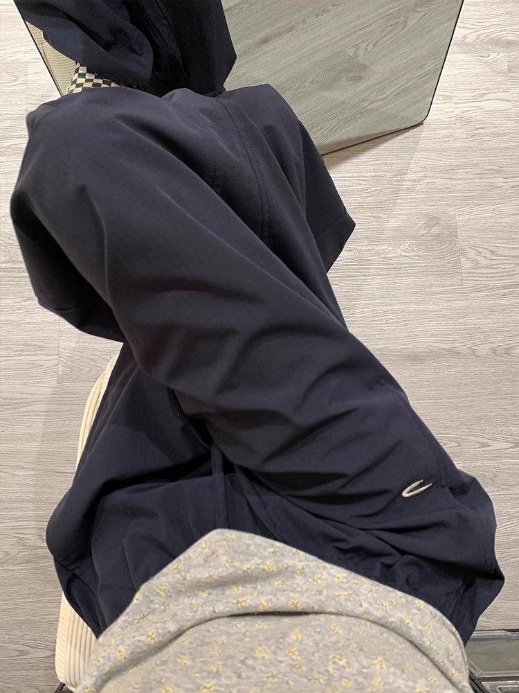 Navy Blue Women's Versatile Yamamoto Straight-Leg Water-Resistant Wide-Leg Sweatpants - New Spring/Autumn Style