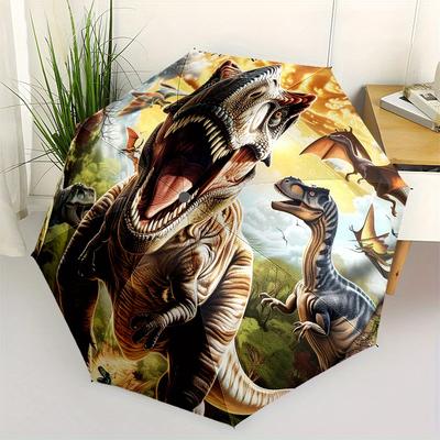 Dinosaur Realm Theme 8 Bone Hand Automatic Folding Umbrella, Compact and Portable Design, A Perfect Gift for Birthday, Christmas or Business