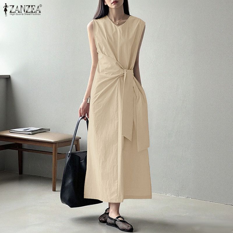 ZANZEA Women Casual Round Neck Summer Sleeveless Long Dress