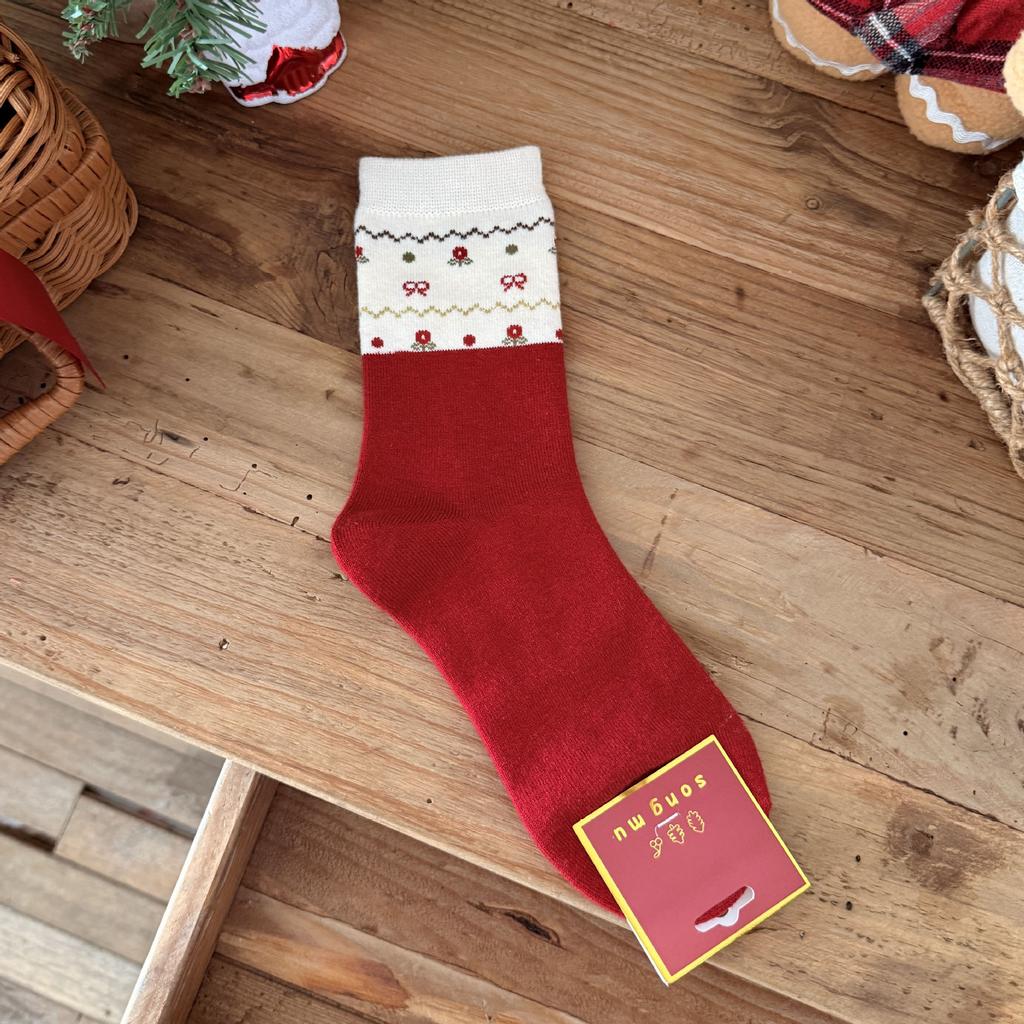 Songmu Songmu "Lucky Puppy Silk Wool Red Socks Medium Tube Socks Warm New Year Stacking Socks