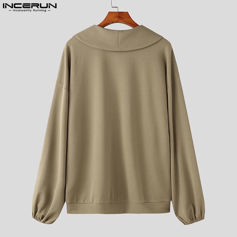 INCERUN Podzimní pánské pulovry s dlouhým rukávem hluboké V klopy Volné mikiny