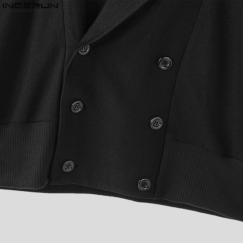 INCERUN Bărbați Rever Gât în V Față Încrucișată Nasturi Mânecă Lungă Tricotat Casual Larg Pulovere Cardigane