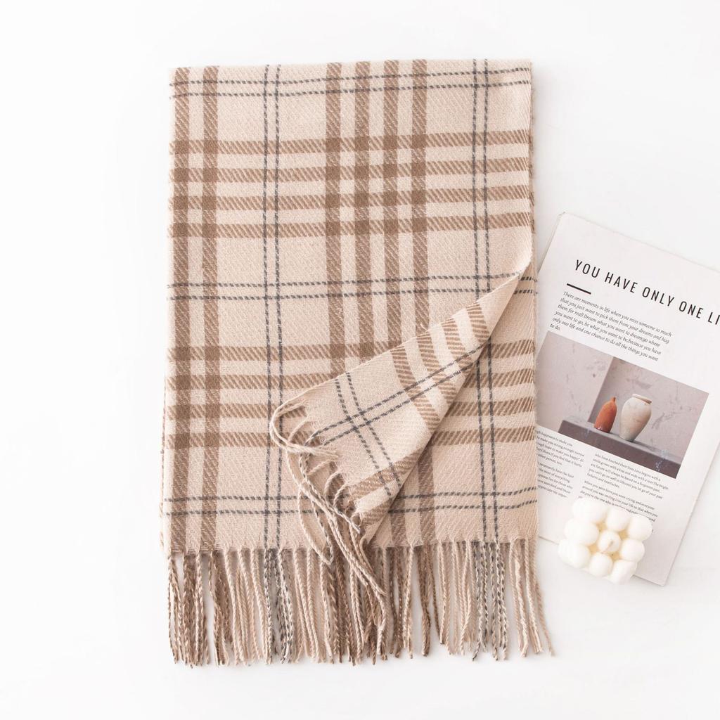 Autumn and Winter Fashion Versatile Plaid Women's Simple High End Imitation Cashmere Scarf To Keep Warm and Cold Proof Neck Scarf