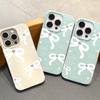 White English bow for iPhone17 ProMax leather pattern mobile phone protective case 17 large holes 16 simple