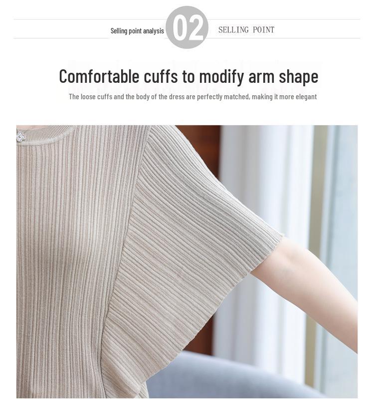 Summer 2026 Ice Silk Batwing Sleeve T-shirt for Women - Stylish, Short Sleeve, Middle-Aged Mom Fit