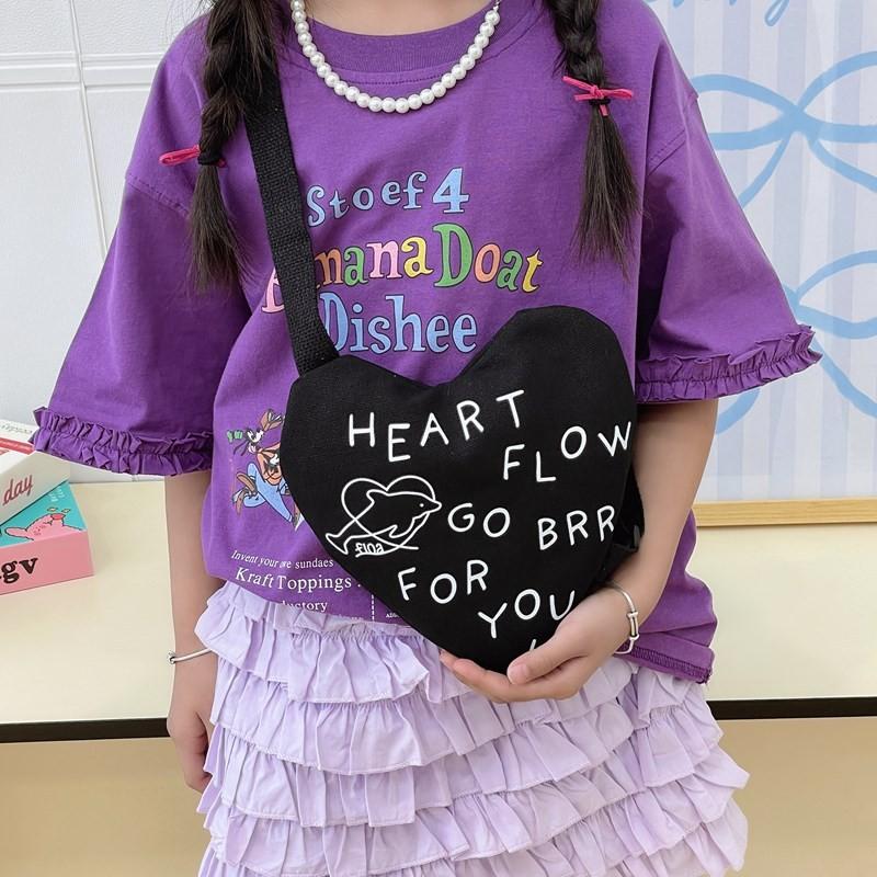 Letter Simple And Dolphin Pattern Heartshaped Children Canvas Bag Shoulder