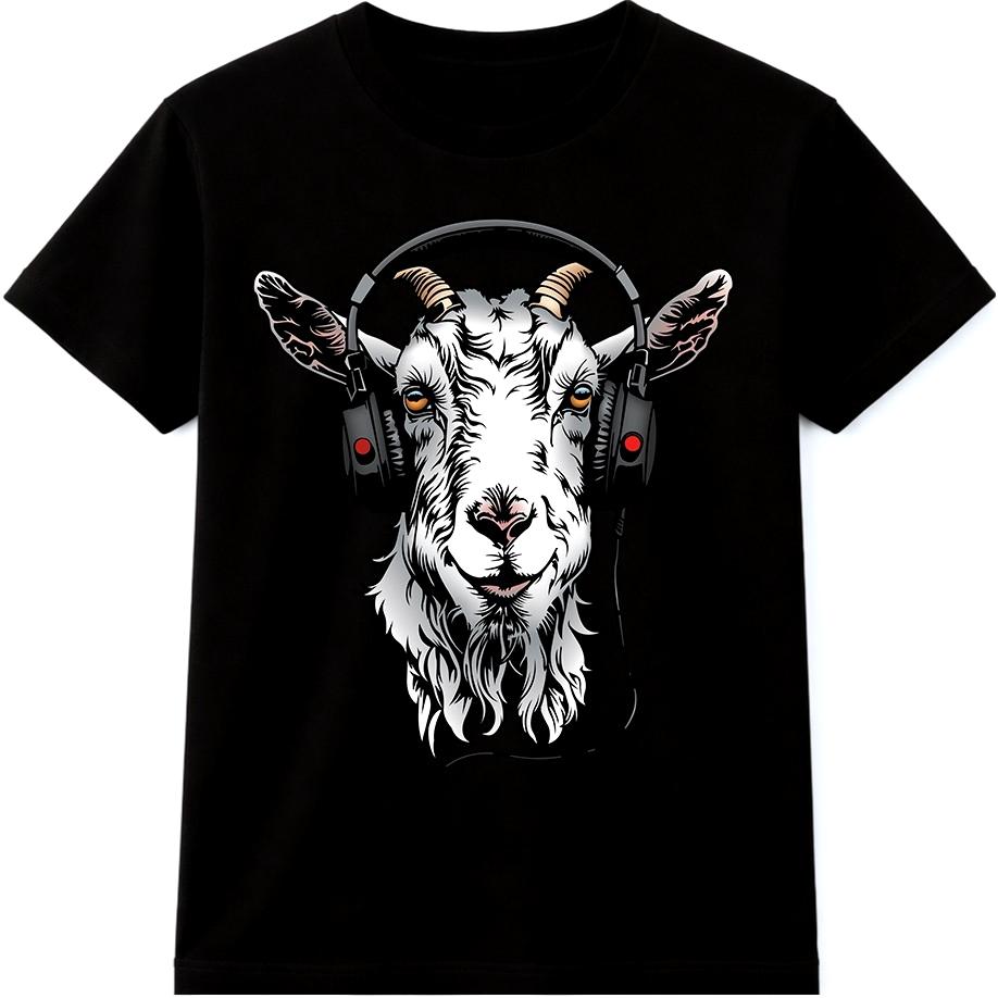 Goat Headphones T Shirt Funny Animal Music Lover Gift DJ Novelty Graphic Tee
