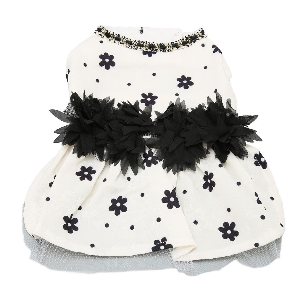 Pet Dog Dress Soft Comfortable Breathable Black Floral Pet Princess Dress for Small Pets Beige XL