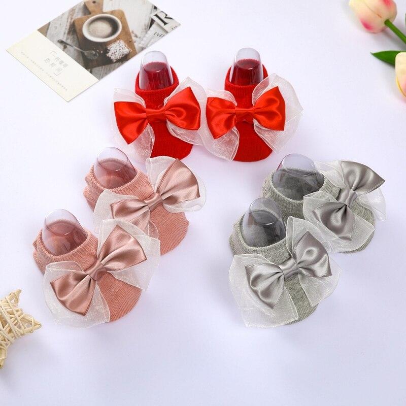 Cute Baby Girl Headband Socks Set Lace Bows Newborn Knotbow Socks Elastic Hairband Toddler Girl Hair Accessories for 0-2T