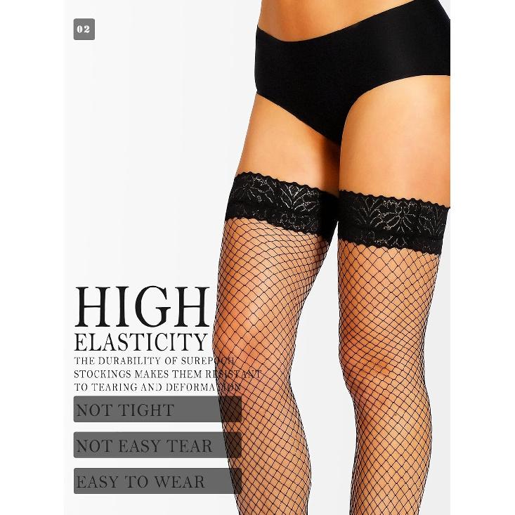 Lace Top Fishnet over the Knee Stockings Silicone Top Women's Skinny Pants