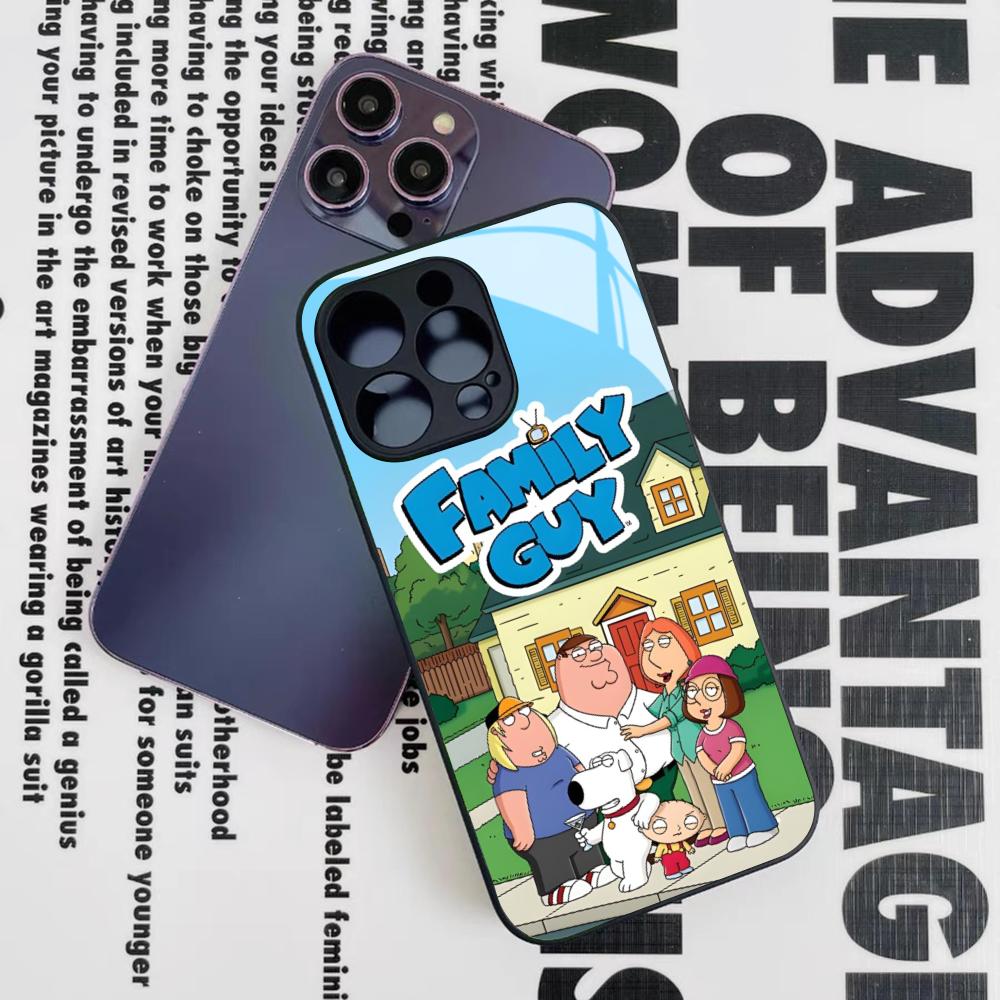 Family Peter Griffin Cartoon Phone Case for Iphone 16 15 14 12 11 13 Pro Max Mini 8 X Xr Xs Puls Black Glass Cover