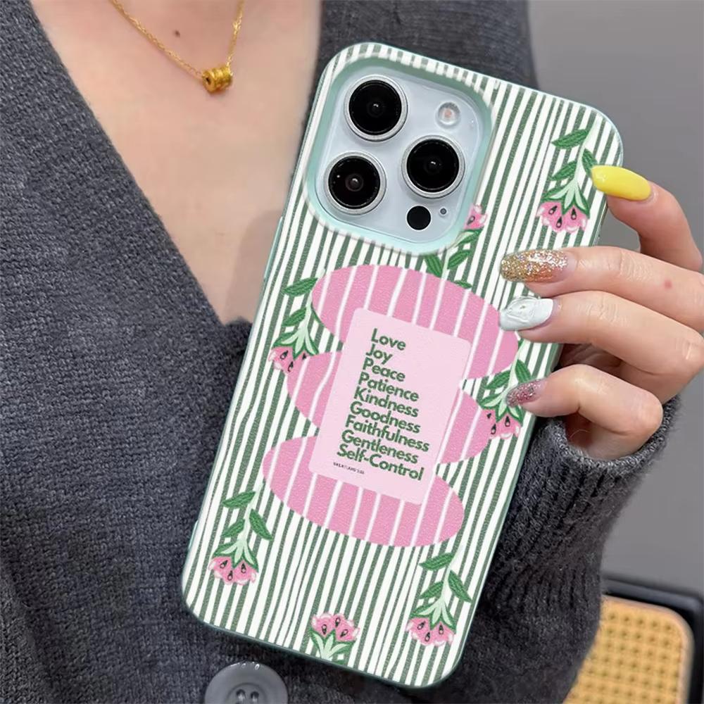 Small Fresh Flower Stripe Lychee Grain Silicone Phone Case For iPhone 17 17Air 16 15 14 13 12 11 Pro Max 16Plus Soft Cover Funda