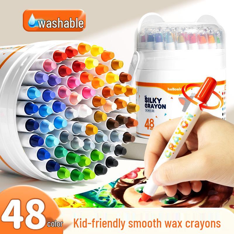 Silky Washable Children’s Oil Pastels - Non-Fading, Non-Bleeding, Twistable Crayons with Paintbrushes