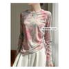 Women S Long Sleeve Round Neck Loose Fit Ink Painting T Shirt