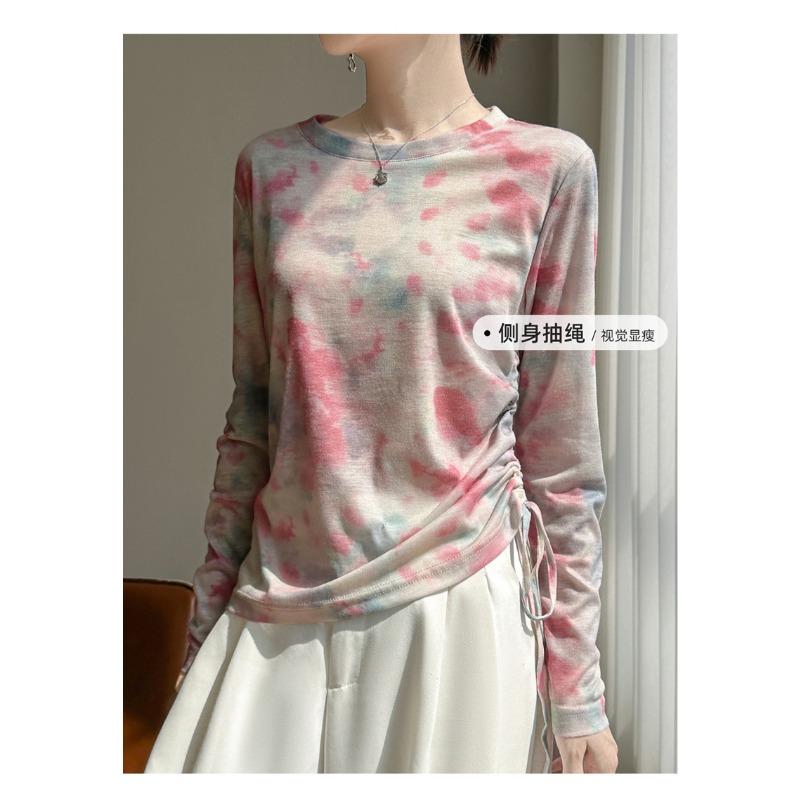 Women S Long Sleeve Round Neck Loose Fit Ink Painting T Shirt
