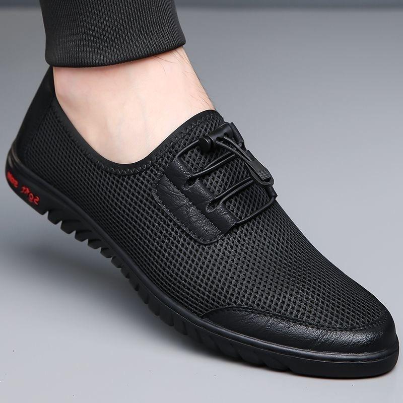 Breathable Man Mesh Sports Shoes Comfortable Solid Color Fashion Footwear with Elastic Band Lightweight Men Business Shoes