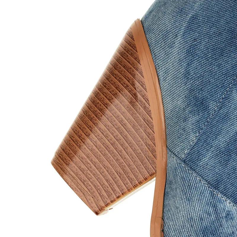 Fashion Women Fashion Wedges Denim Knee High Boots High Heel Cowboy Boots Slip On Autumn Winter Boots Women Botas Altas Plataforma Mujer