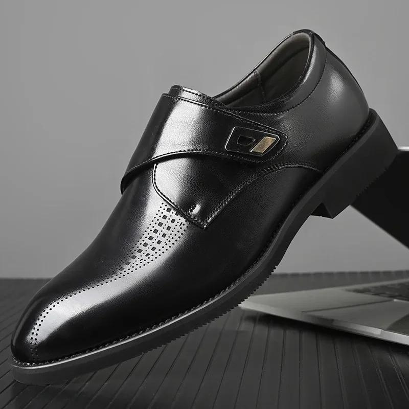 Fashion High Quality British Velcro Work Business Casual Formal Wear Men Slip on Leather Shoes Baita Leather Shoes for Men