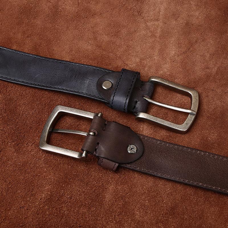 Men's Belt Retro Rub Colored Distressed Pleated Genuine Cattlehide Leather Surface Denim Casual Working Pants Belt