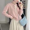 Gentle wind lace strap bow knitted cardigan women's autumn and winter sweet love buckle crew neck sweater jacket