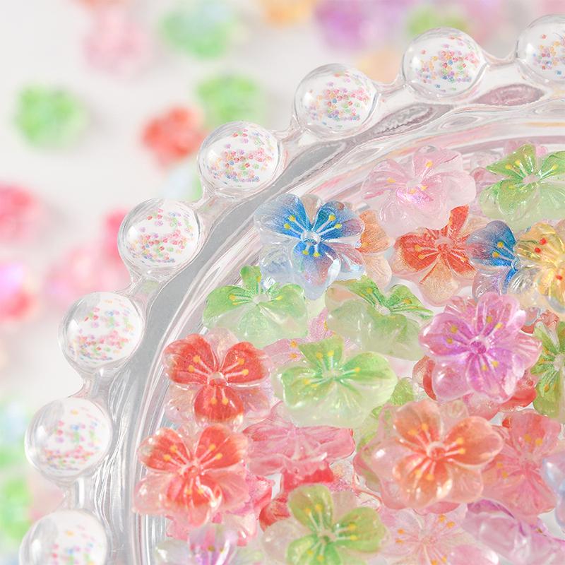 50Pcs 3D Flowers For Nails Charms Ice Translucent Gradient Blossom Manicure Art Flower Luminous Decoration For Nails Design