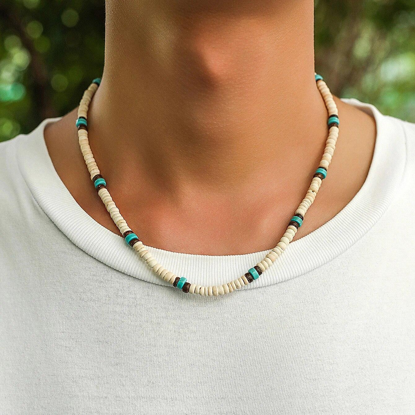 

Fashion Men Summer Beach Wooden Bead Surfer Necklace Simple Geometric Tribal Ethnic Handmade Chain Steampunk Male Jewelry Gift