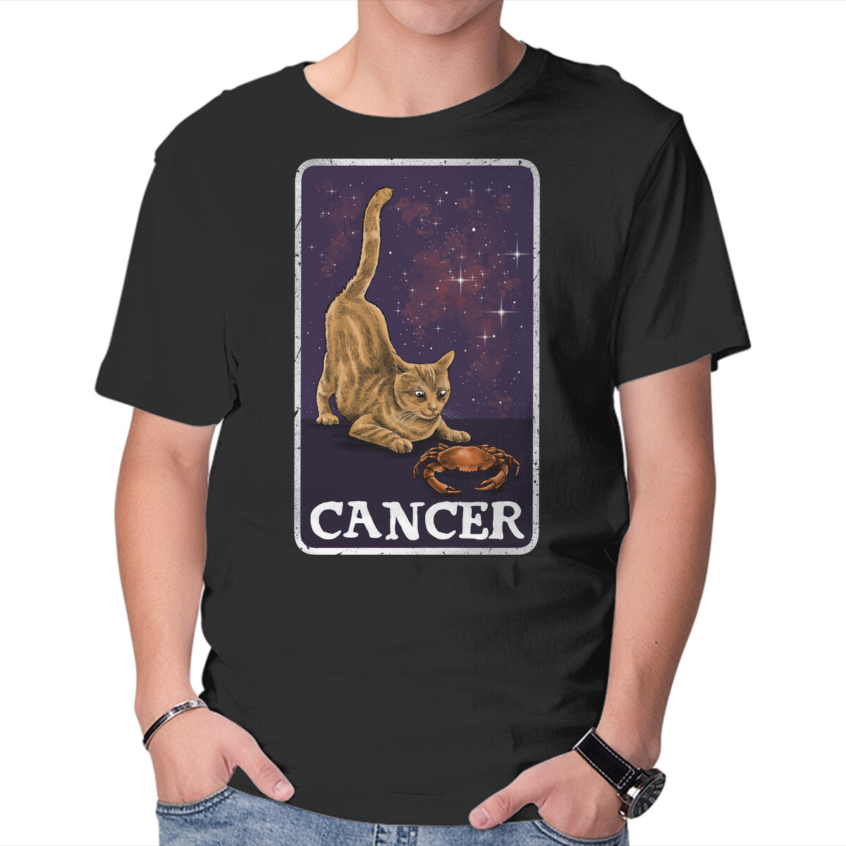 Unisex Crew Neck T-Shirt Cancer Cat Graphic Short Sleeve Casual Tee M