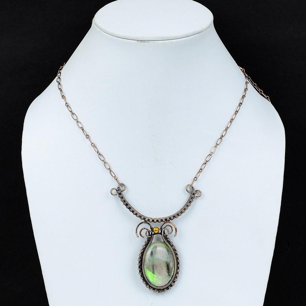 Tęczowy Mistyczny Opal Naszyjnik Oplatany Miedzianym Drutem Naszyjnik Ręcznie Robiony Regulowany Naszyjnik Miedziana Biżuteria Naszyjnik z Kamieniem Szlachetnym Prezent Dla Kobiet