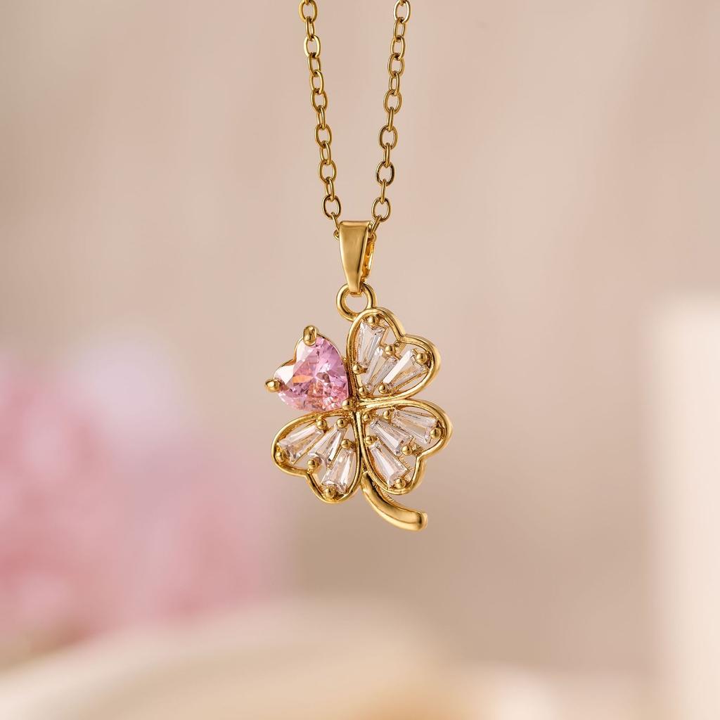 316L Stainless Steel Chain Zircon Clover Pendant Necklace for Women Luxury Colored Crystal Neck Female Wedding Jewelry Gift