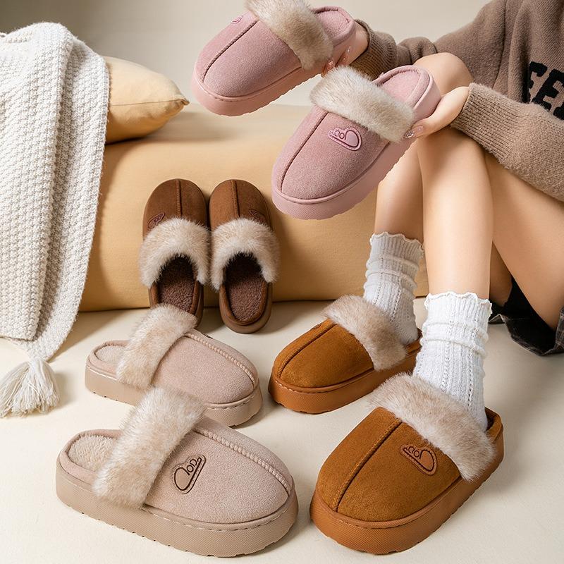 Cotton slippers women's winter home indoor thick bottom non-slip piled thickened simple plush warm confinement slippers