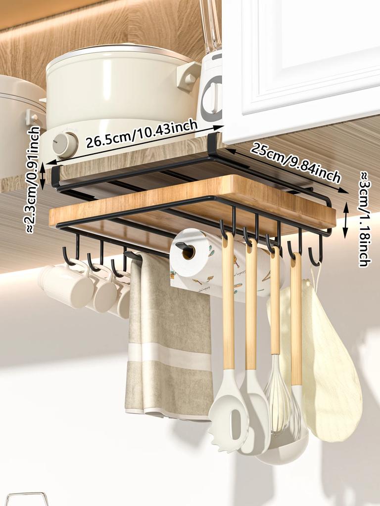 kitchen cabinet Hanging rack under, household iron art organizing rack, cutting board rack, hook, pot cover storage rack