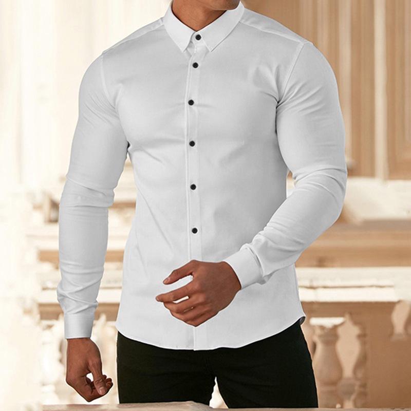 

Muscle Fitness Sport Мужская белая рубашка с длинным рукавом в стиле business casual, не требующая глажки, устойчивая к сминанию XXXL белый