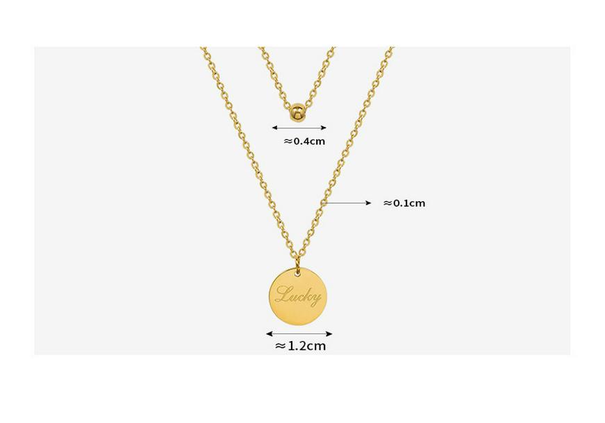 18K Gold Plated Lucky Round Pendant Double Layer Clavicle Necklace - European and American Style